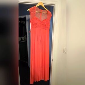 Elegant coral peach lace Evening Gown